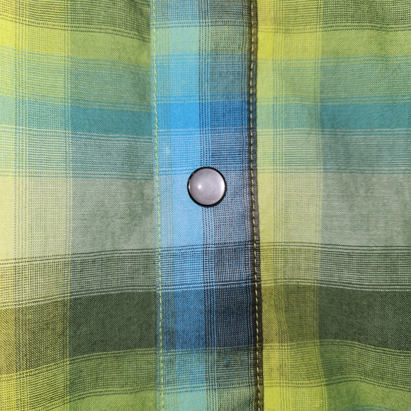 Mountain Hardwear Short Sleeve Pearl Snap Shirt Size XL Green/Blue/Brown Plaid - Picture 4 of 16